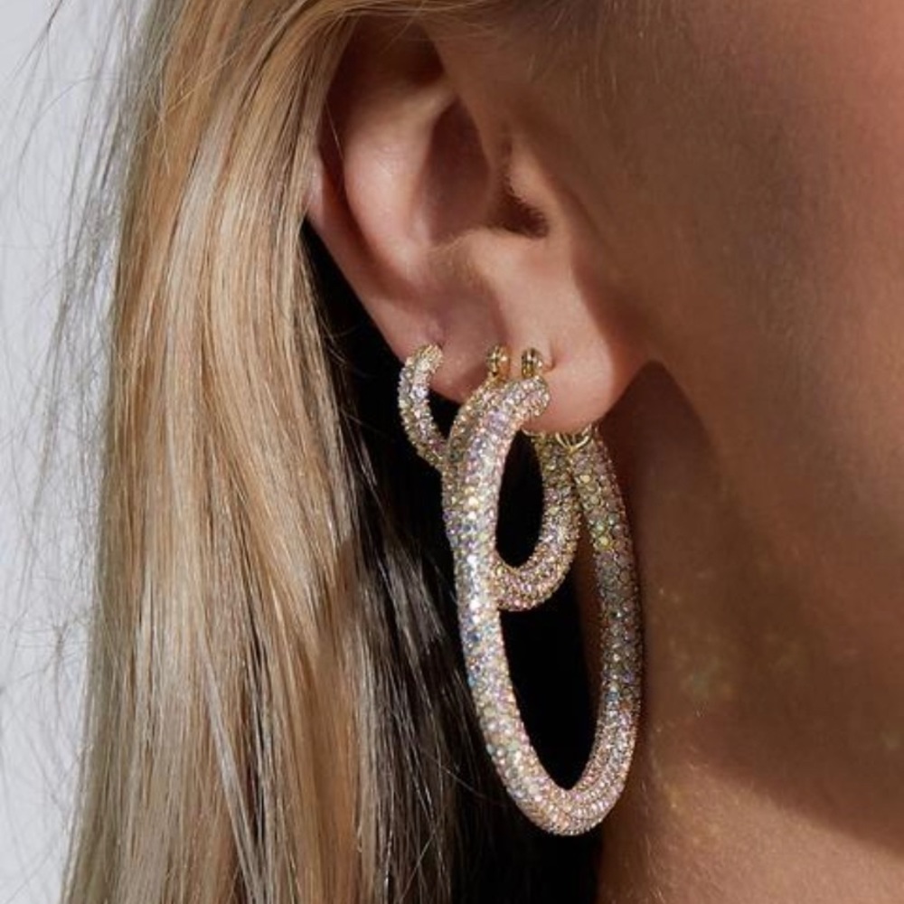 Large rainbow pave hoops